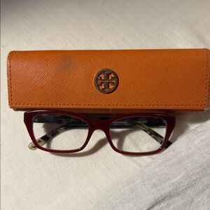 Tory Burch Burgundy Glasses with Orange Case